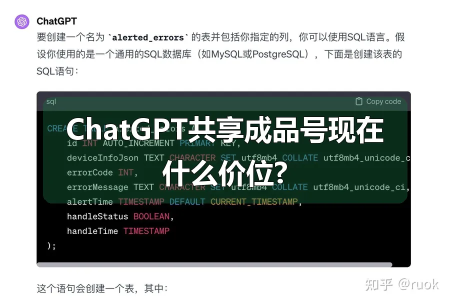 ChatGPT共享成品号现在什么价位?